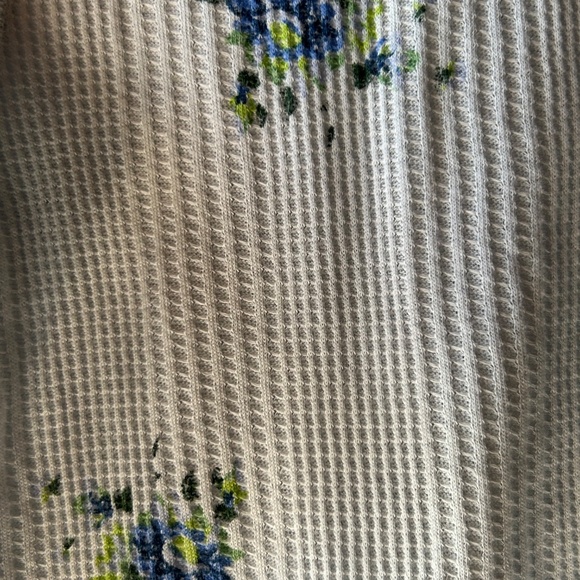 Aerie Ribbed Button Up Long Sleeve Top Light Blue Floral Medium Women - Picture 9 of 10